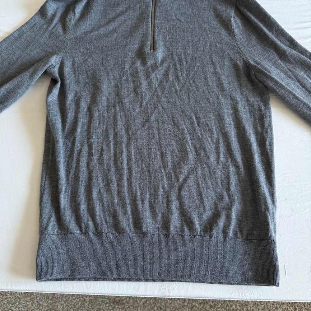 J Crew Merino Wool Sweater Mens Medium 1/4 Zip Gray Preppy Minimalist Office - Picture 5 of 15